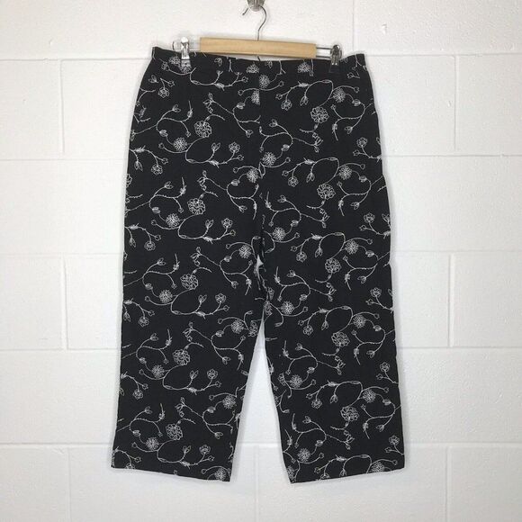 Vintage Van Heusen Black w/ Embroidered White Crop 100% Cotton Pants Size 16 - Picture 2 of 11